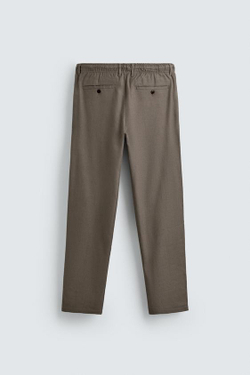 ZARA БРЮКИ RELAXED FIT ИЗ ХЛОПКА И ЛЬНА, СЕРО-КОРИЧНЕВЫЙ