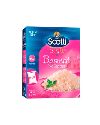 Рис Risо Scotti шлифованный длиннозерный Басмати в варочных пакетиках 4 x 100 гр.
