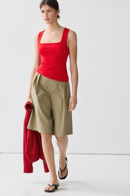 Massimo Dutti Топ из хлопка с квадратным вырезом, красный