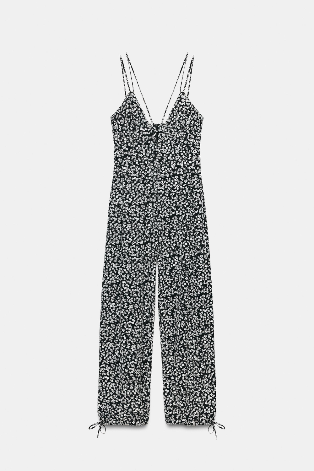 ZARA КОМБИНЕЗОН НА БРЕТЕЛЯХ С ЦВЕТОЧНЫМ ПРИНТОМ, ЧЕРНЫЙ/БЕЛЫЙ