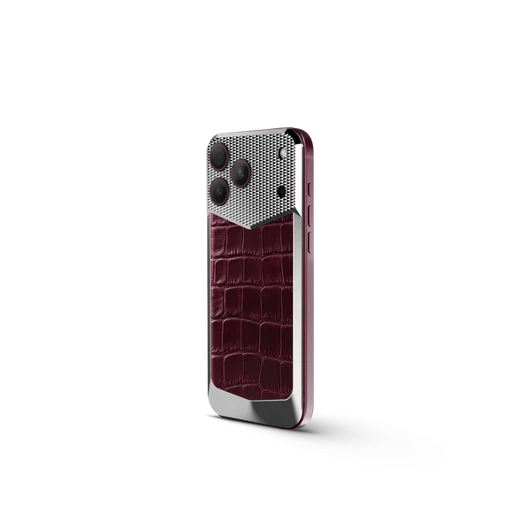 Чехол для iPhone 18 на магните - Натуральная кожа аллигатора - Burgundy