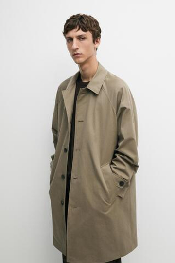 Massimo Dutti Длинный тренч оверсайз из 100% хлопка, кротово-коричневый