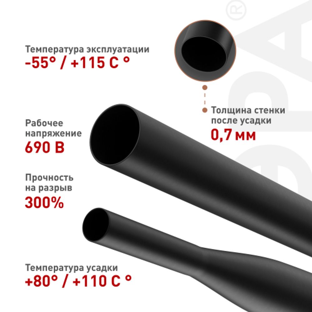 Термоусадочная трубка ЭРА NO-224-488 ТТУ нг-LS 30/15 чёрная в отрезках по 1 м 10 шт | Электротовары
