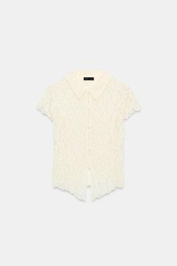 ZARA КРУЖЕВНОЙ ТОП С ПУГОВИЦАМИ, ЭКРЮ