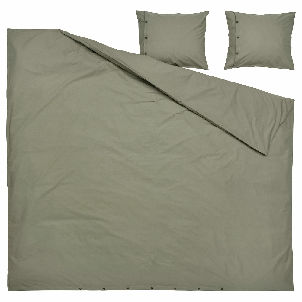 Комплект постельного белья IKEA KRAKRISMOTT (КРАКРИСМОТТ), Двуспальный, Хаки, 240x220, 50x80 см