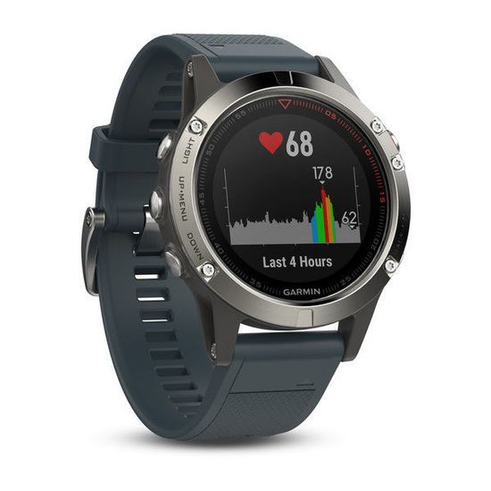Умные мужские спортивные часы Garmin Fenix 5 - серебристые с синим ремешком 010-01688-01