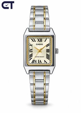 CASIO LTP-V007SG-9B CASIO Collection женские наручные часы — двухцветный браслет, золотистый циферблат и винтажная геометрия