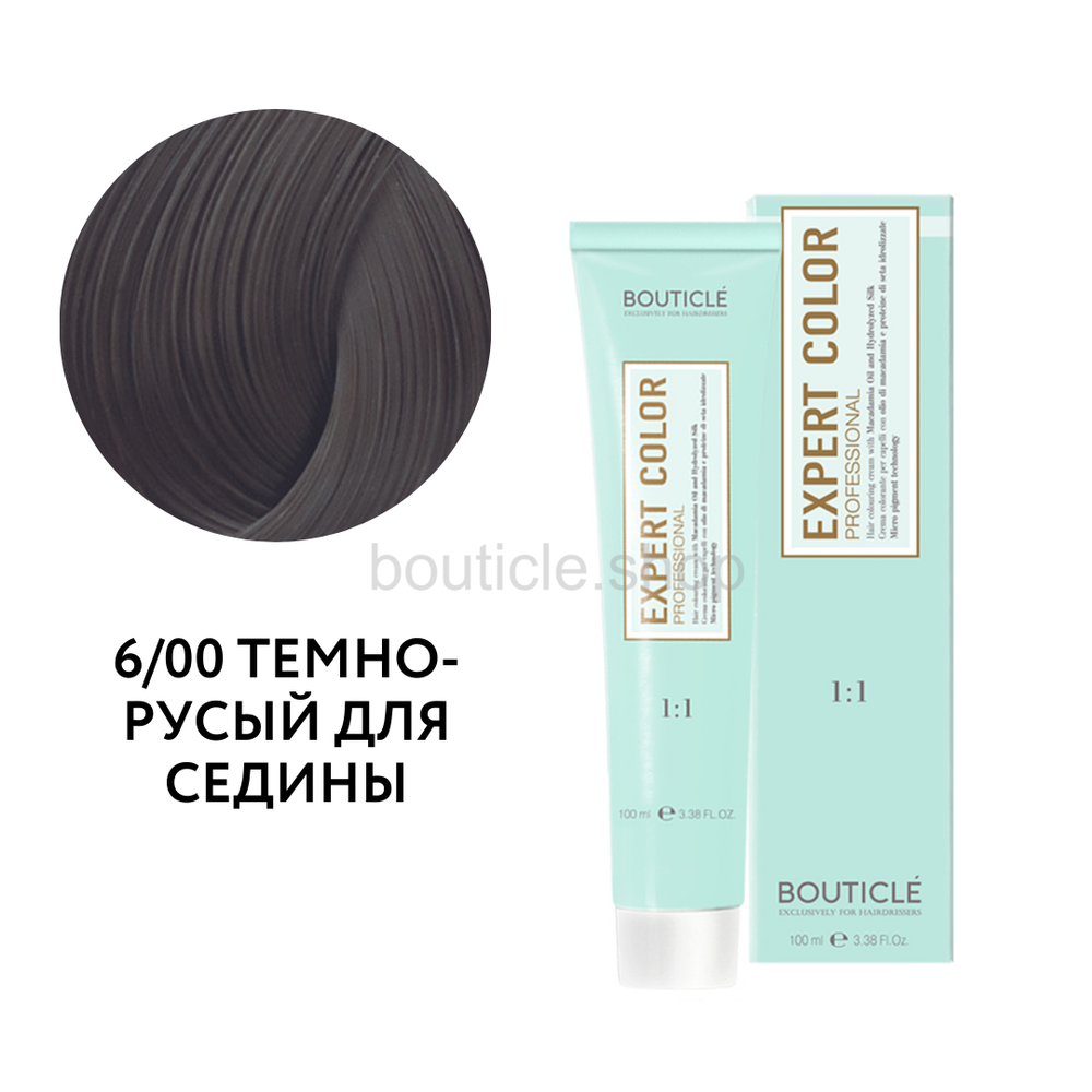 Bouticle Expert Color Hair Color Cream Профессиональный перманентный крем-краситель для волос цвет 6.00 темно-русый для седых волос, 100 мл