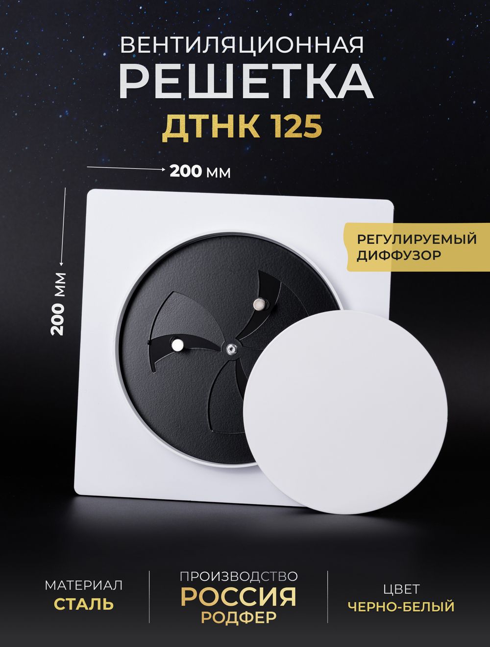 Вентиляционная решетка ДТНК 125х125 Черно-белый