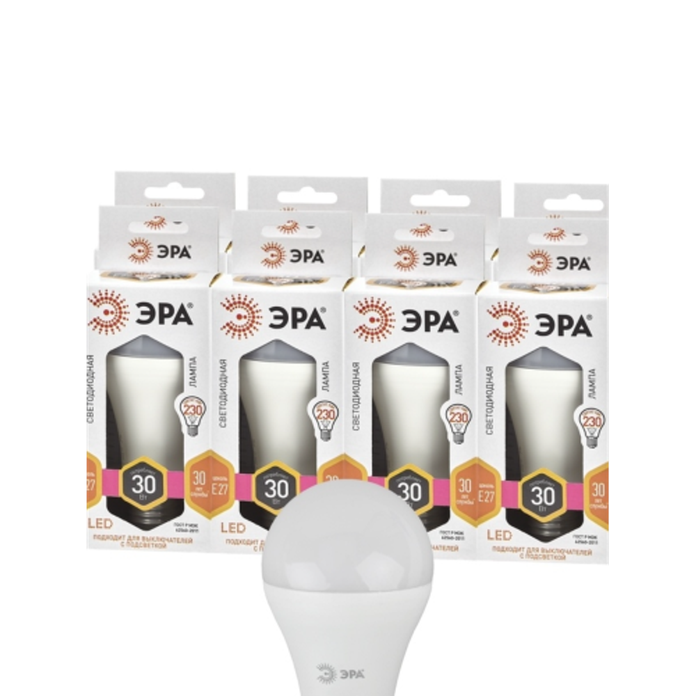 Лампа светодиодная ЭРА STD LED A65-30W-827-E27 30Вт груша теплый белый свет Е27 | Лампы cветодиодные Груша (A)