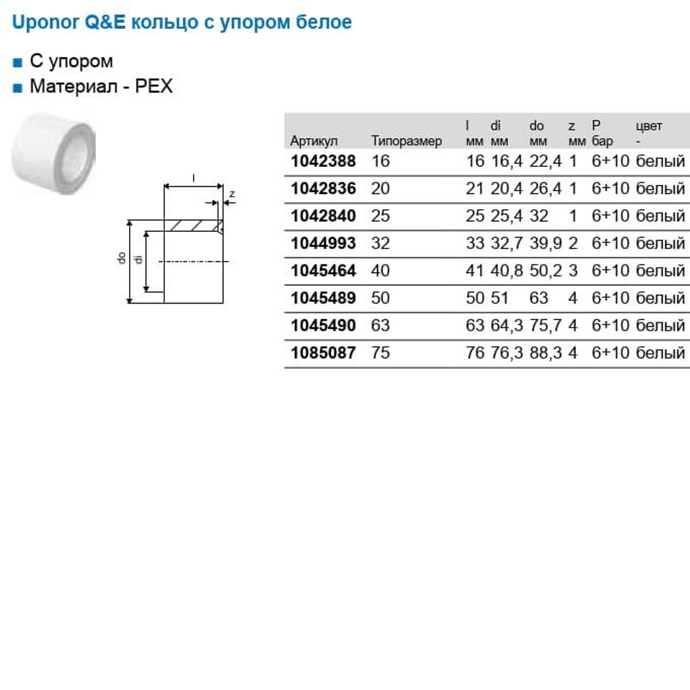 Кольцо Uponor Q&E с упором 32 белое Арт.1044993