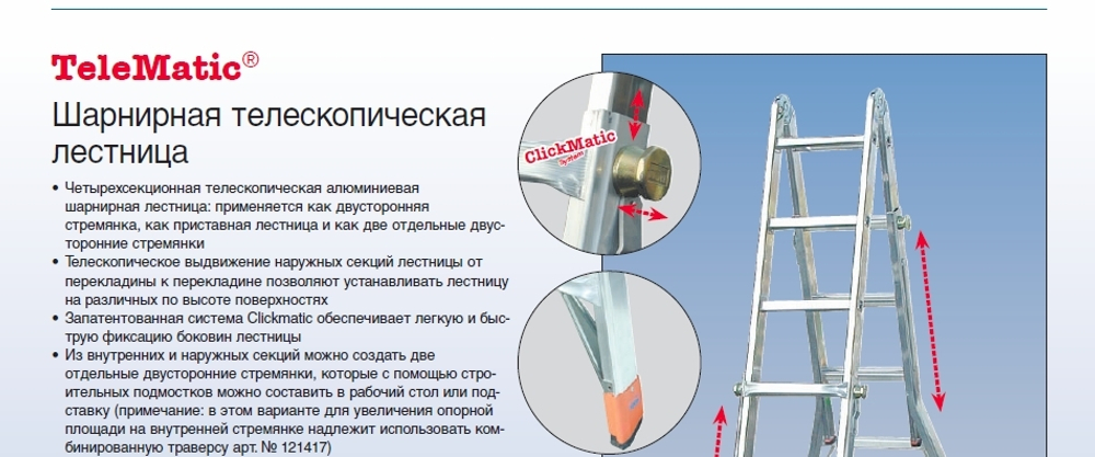 TELEMATIC Шарнирная телескопическая стремянка,4 х 5 перекладины (122322)