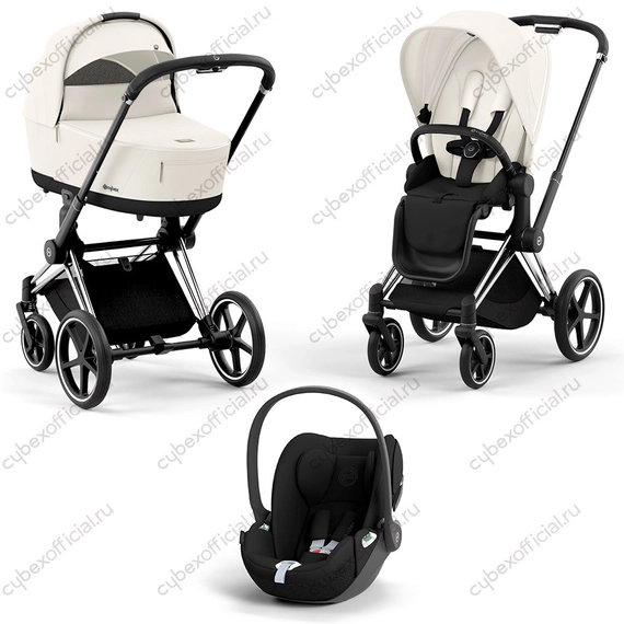 Детская коляска Cybex Priam IV 3 в 1 Off White шасси Chrome Black