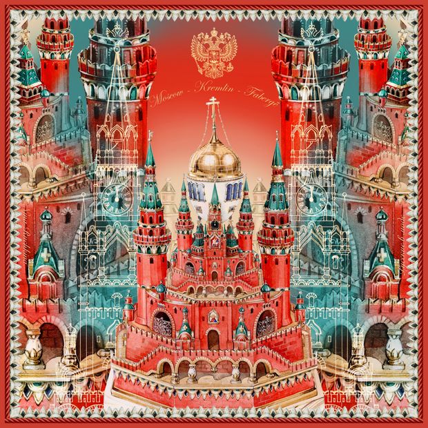 Платок "Кремль - Москва - Фаберже" + упаковка