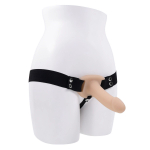 Телесный полый страпон с черными эластичными ремешками Our First Hollow Strap On (Цвет: телесный с черным)