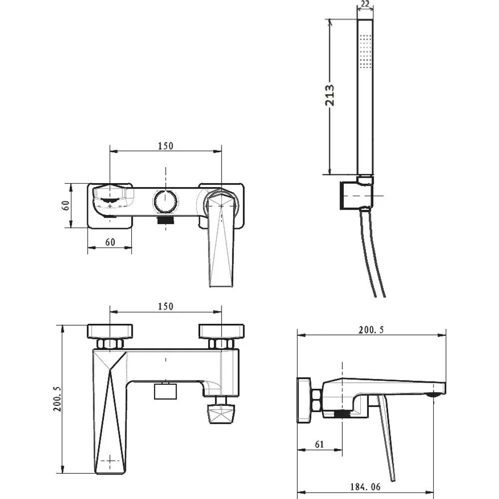 Смеситель для ванны с душем Boheme Venturo 373-SGM