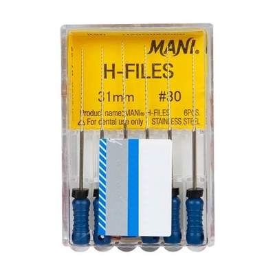 H-Files №30 (31мм) Mani Аш-Файлы (6шт.) Мани, корневой бурав ручной, эндодонтический