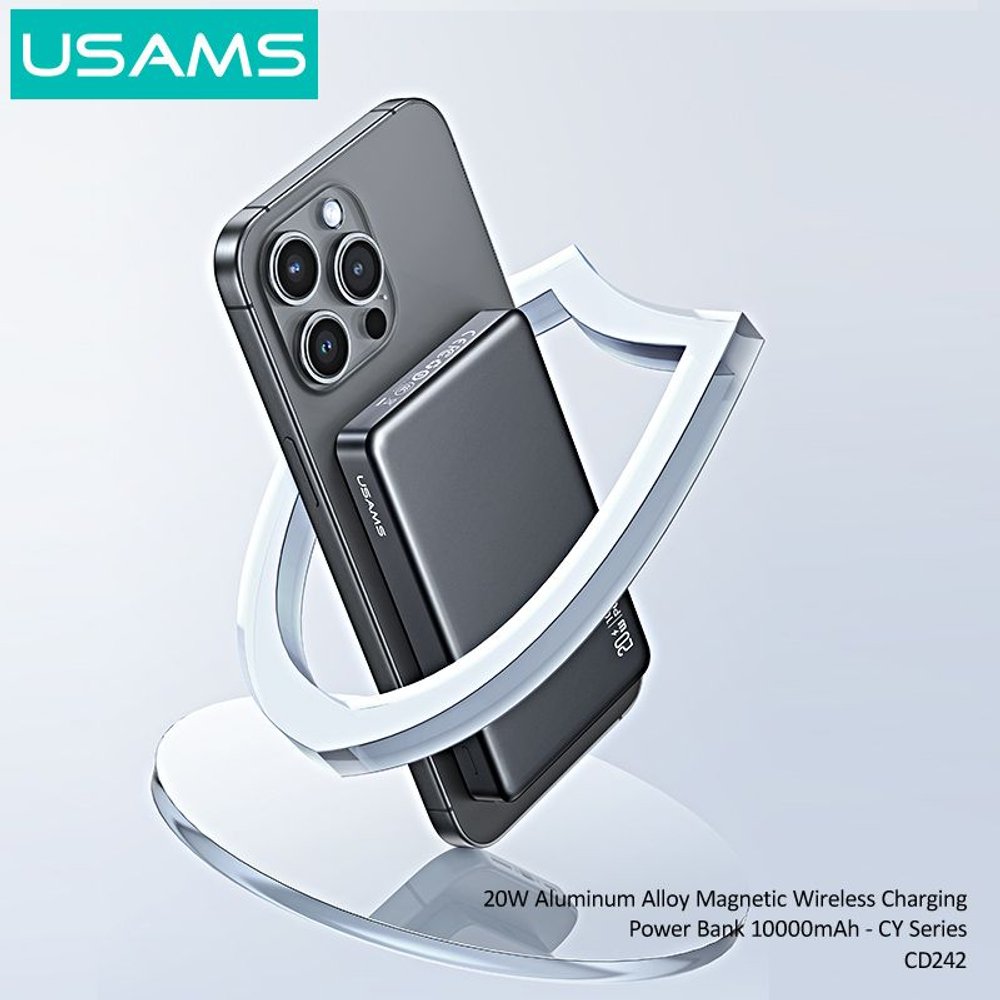 Power Bank внешний аккумулятор повербанк магнитный беспроводной MagSafe USAMS 10000 мАч 20W(cd242)