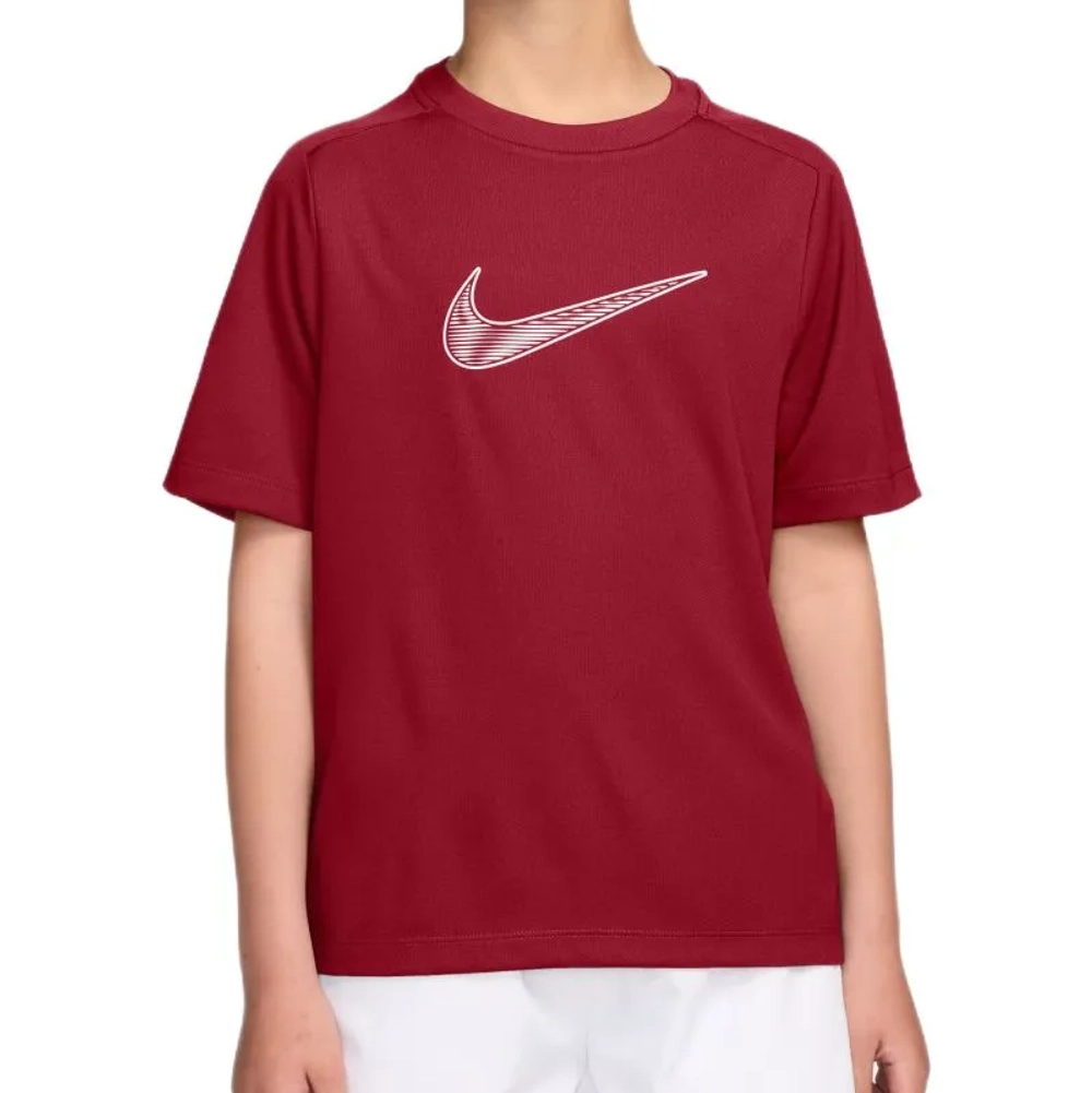Детская теннисная футболка Nike Boys Dri-Fit Multi Short Sleeve - tough red/white