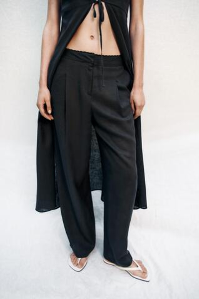 ПРЯМЫЕ БРЮКИ ИЗ ЛЬНА С КРУЖЕВОМ — ZARA