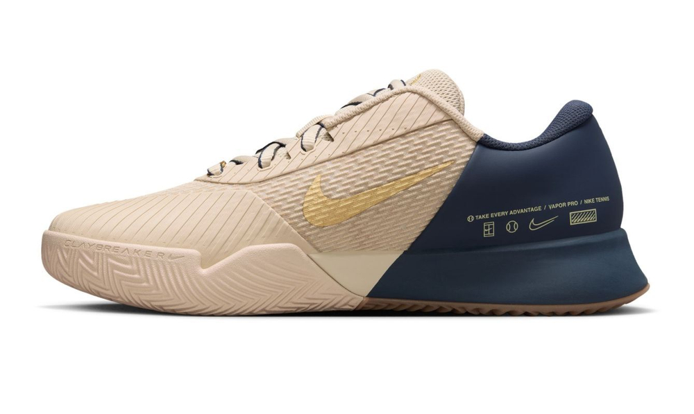 Мужские кроссовки теннисные Nike Zoom Vapor Pro 2 Clay Premium - Бежевый, небесный, Золотой
