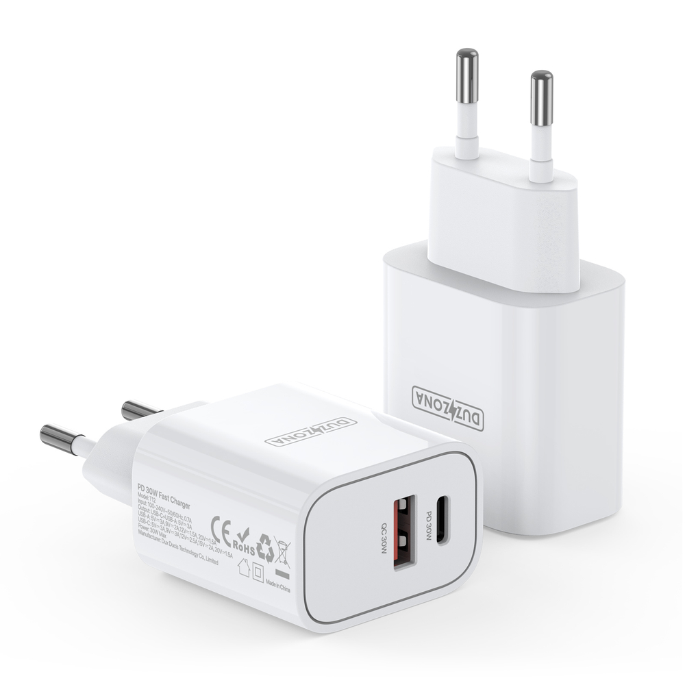 Быстрое зарядное устройство 30W с портами GaN, серия Travel Charger 1A1C от Duzzona