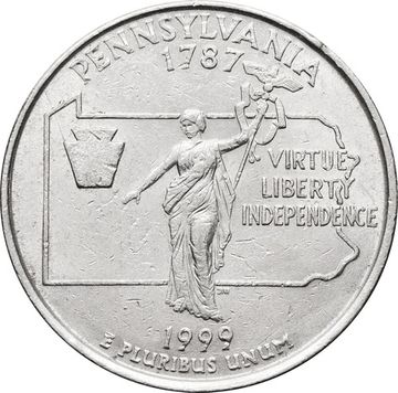 25 центов (1/4 доллара, квотер) 1999 США «Штат Пенсильвания» (P) 