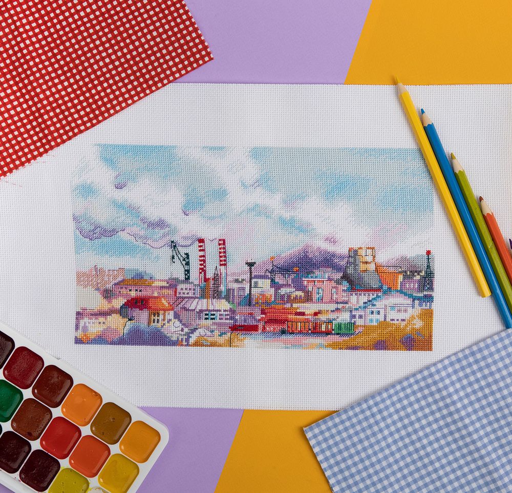 Набор для вышивания нитками Panna, Индустриальный пейзаж, 27х15.5 см