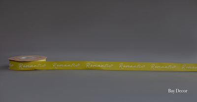 Лента №24 Желто-зеленая Репсовая с надписью "romantic"
