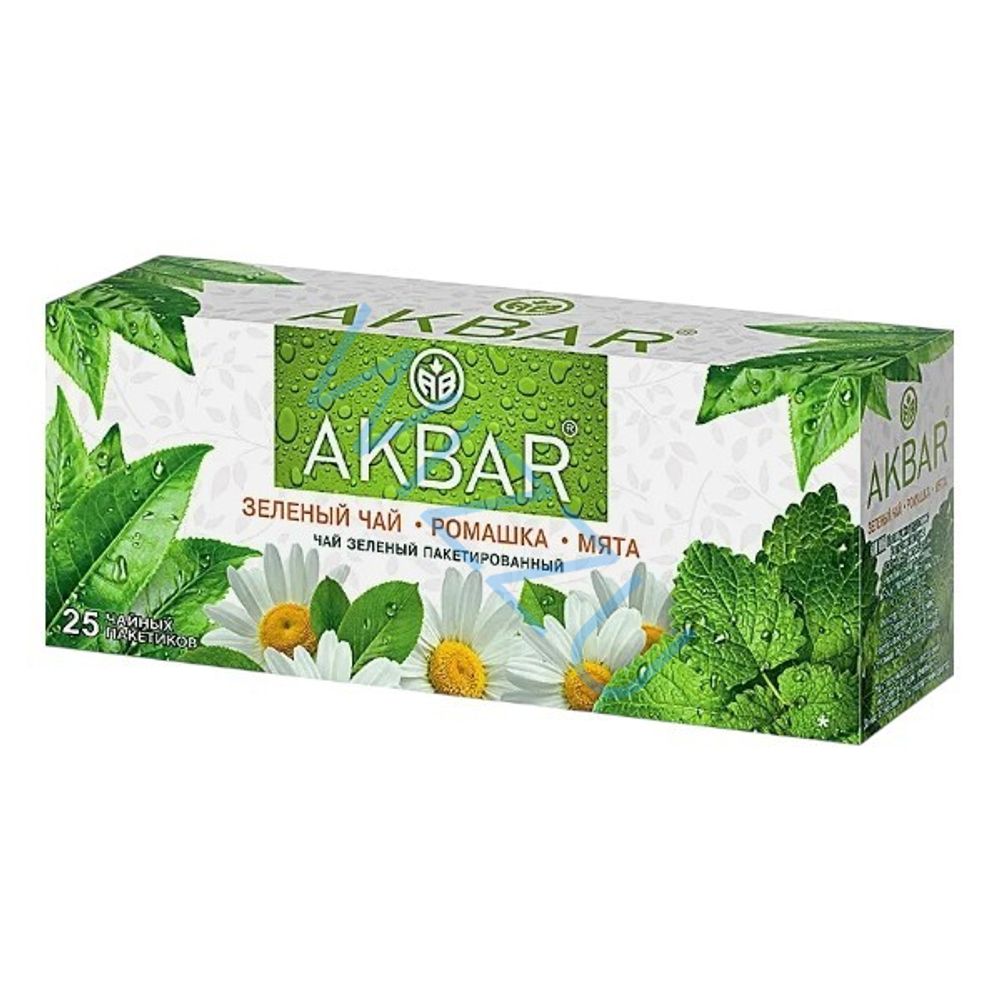 Чай зеленый Акбар байховый ромашка мята 25пак