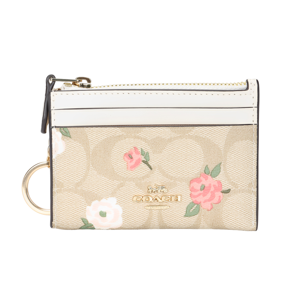 COACH Skinny Id Case Canvas Wallet Women"s Gold & Light Khaki & Chalk Multicolor