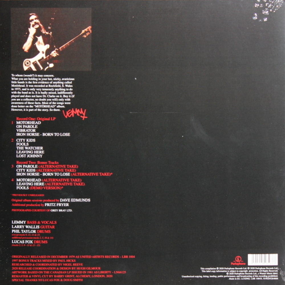Motorhead / On Parole (Expanded & Remastered)(Limited Edition)(2LP)
