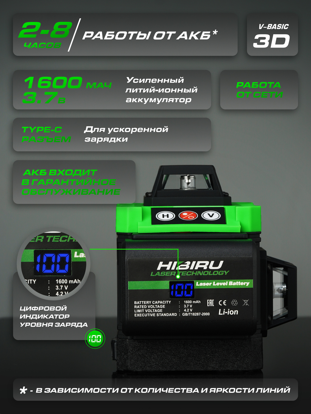 Профессиональный лазерный уровень HIBIRU 3D V-Basic дальность 20м, 12 лучей 360 градусов, самовыравнивание, кейс, пульт, откалиброван, гарантия