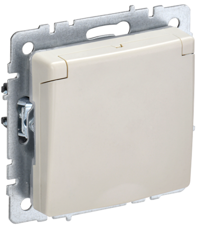 BRITE Розетка 1-местная с заземлением с защитными шторками и крышкой 16А IP44 РСбш10-3-44-БрКр бежевый IEK