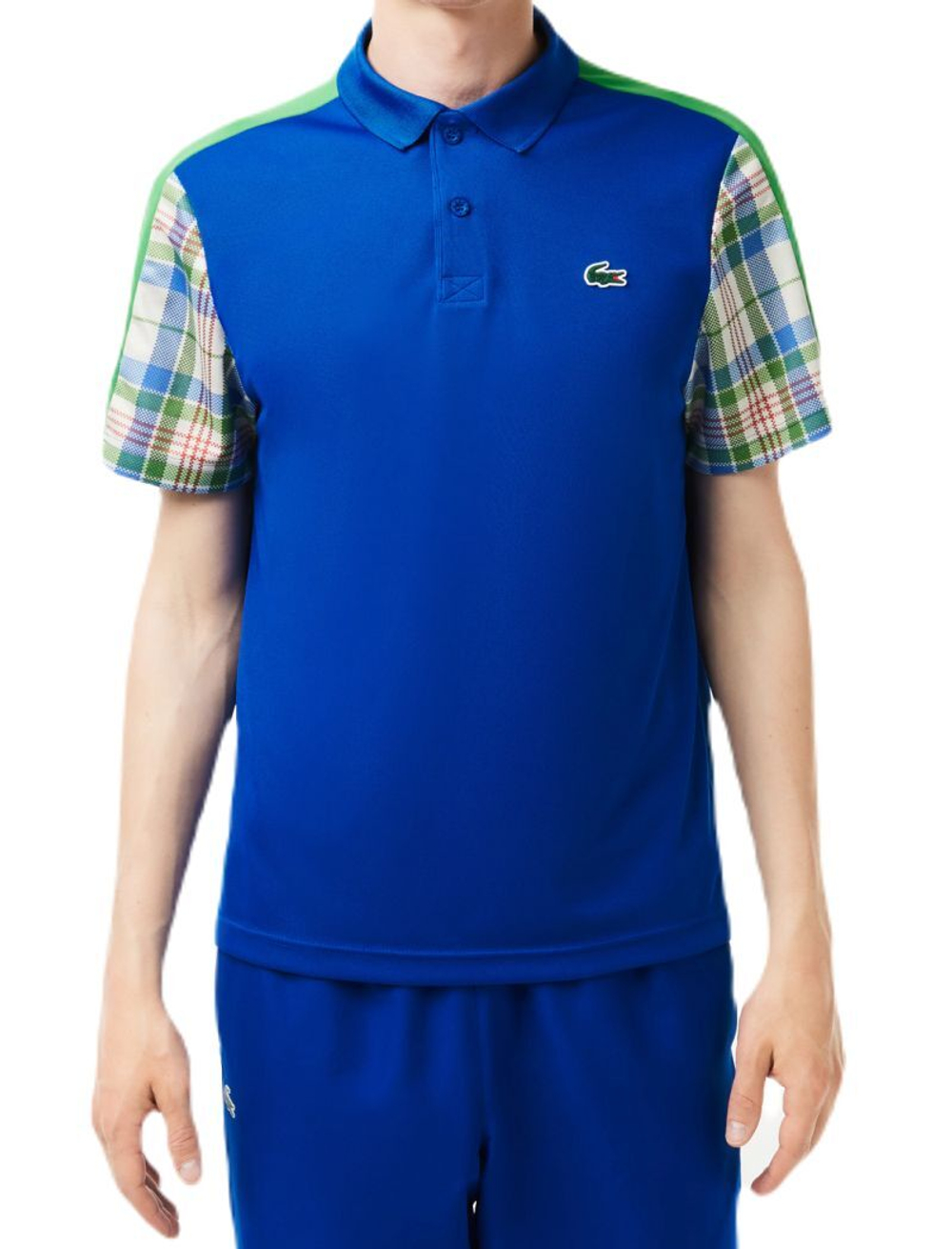 Мужское теннисное поло Lacoste Colourblock Checked Polo Shirt - blue/green/white
