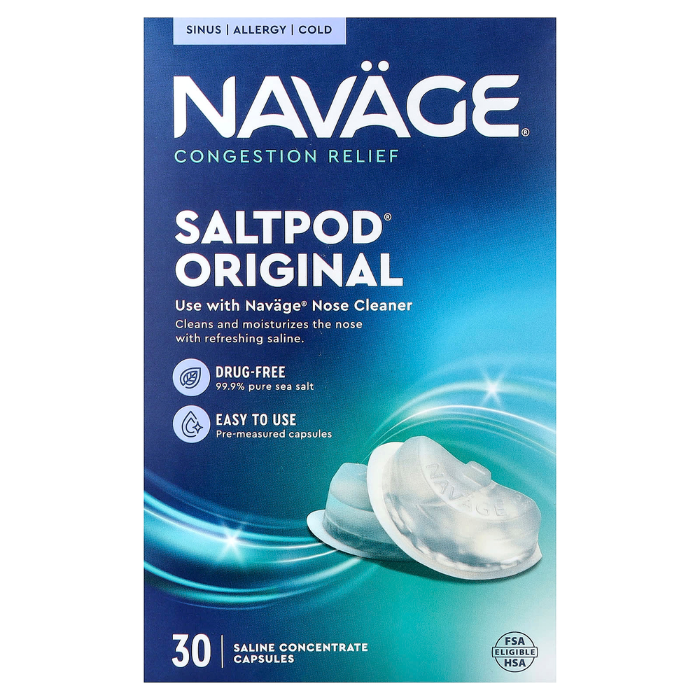 Navage, Saltpod® Original, средство для снятия заложенности носа, 30 капсул солевого концентрата