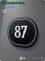 Номерок на дверь квартиры 87, для кабинета, офиса, шильдик 9 х 7 см, черный, Айдентика Технолоджи