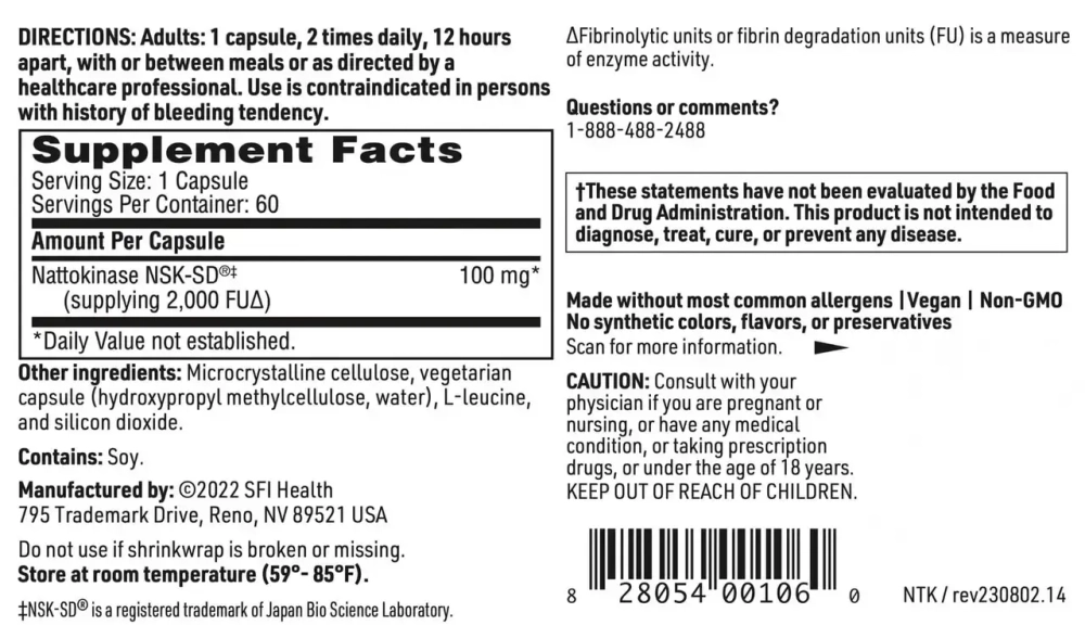 Klaire Labs - Nattokinase-SDK 60 capsules