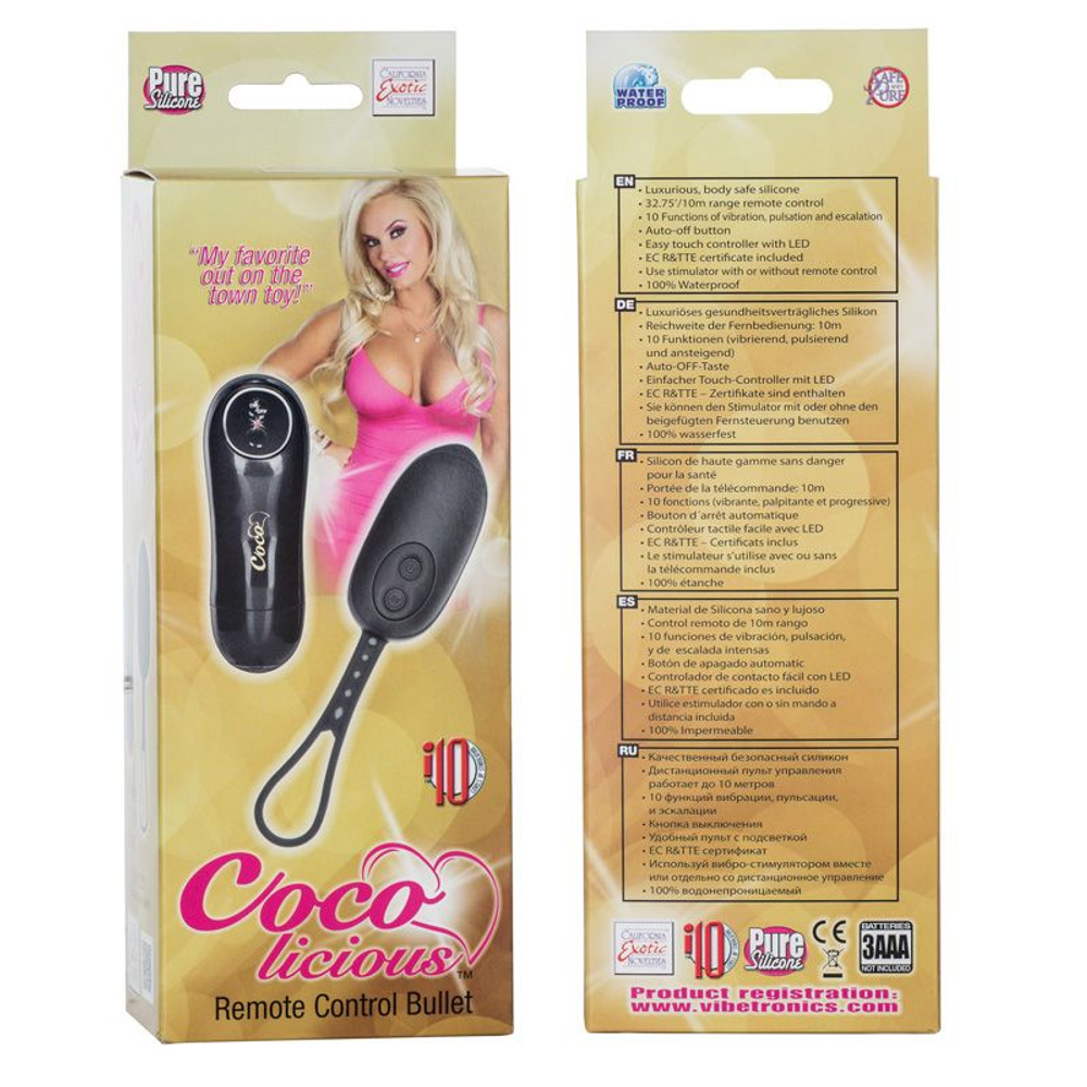 Чёрное виброяйцо с дистанционным управлением Coco licious Remote Control Bullet (Цвет: черный)