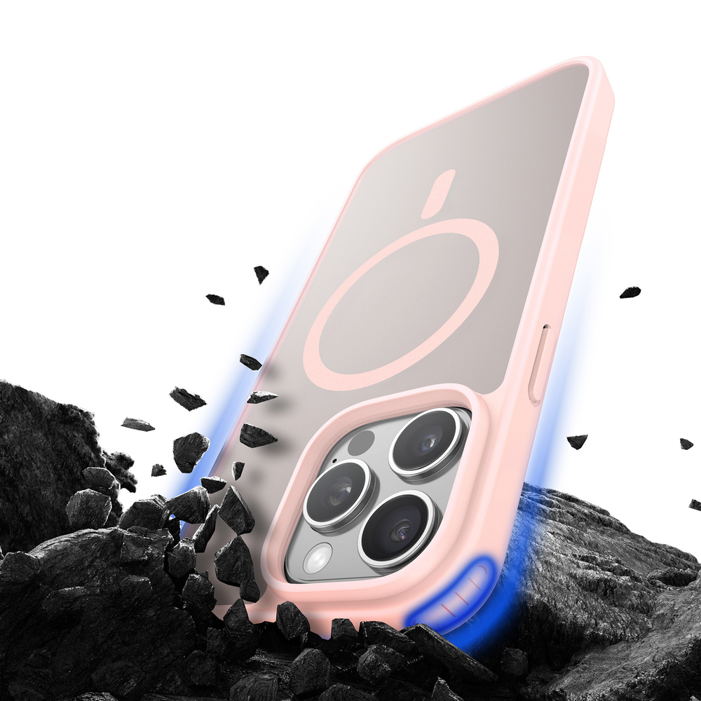 Прозрачный матовый чехол с рамками розового цвета (Light Pink) и с MagSafe от Dux Ducis для iPhone 15 Pro Max, серия Yind Series Case