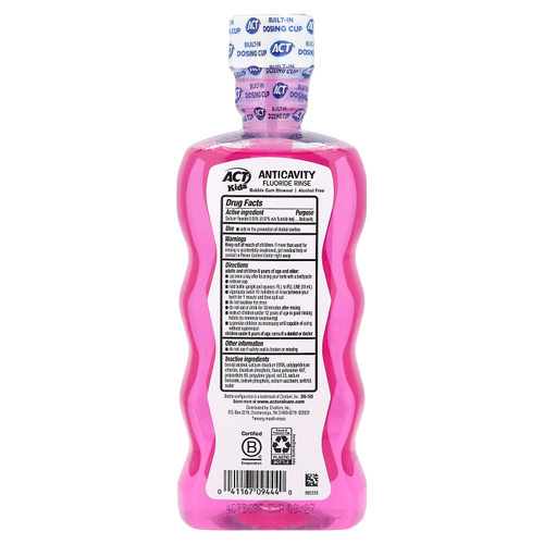 ACT, ополаскиватель для рта с фторидом, против кариеса, Bubble Gum Blowout®, без сахара и спирта, 500 мл (16,9 жидк. унции)