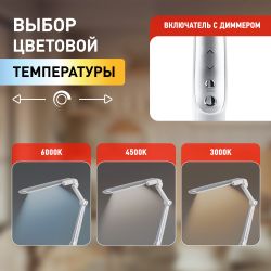 Настольный светильник ЭРА NLED-497-12W-S светодиодный на струбцине и с основанием серебро | Светодиодные настольные лампы