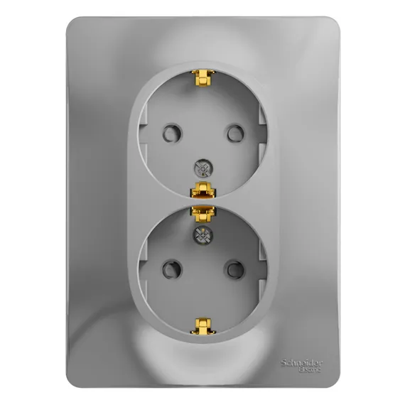 Розетка с заземлением и защитными шторками Systeme Electric Glossa Алюминий GSL000326