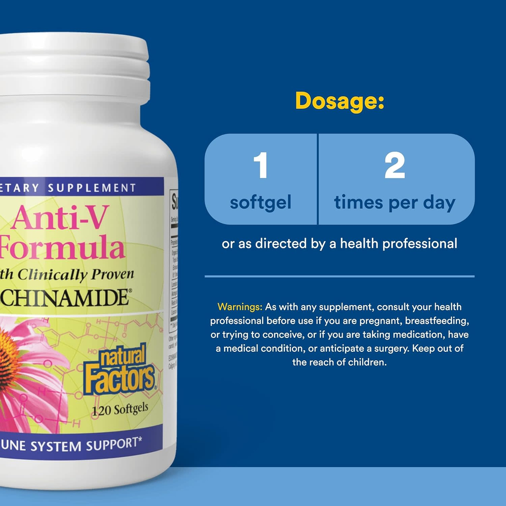 Natural Factors, Anti-V Formula с клинически подтвержденным экстрактом Echinamide®, 120 капсул