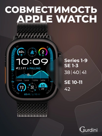 Ремешок Gurdini Titanium Milanese Loop Apple Watch 38/40/41/42 mm Black