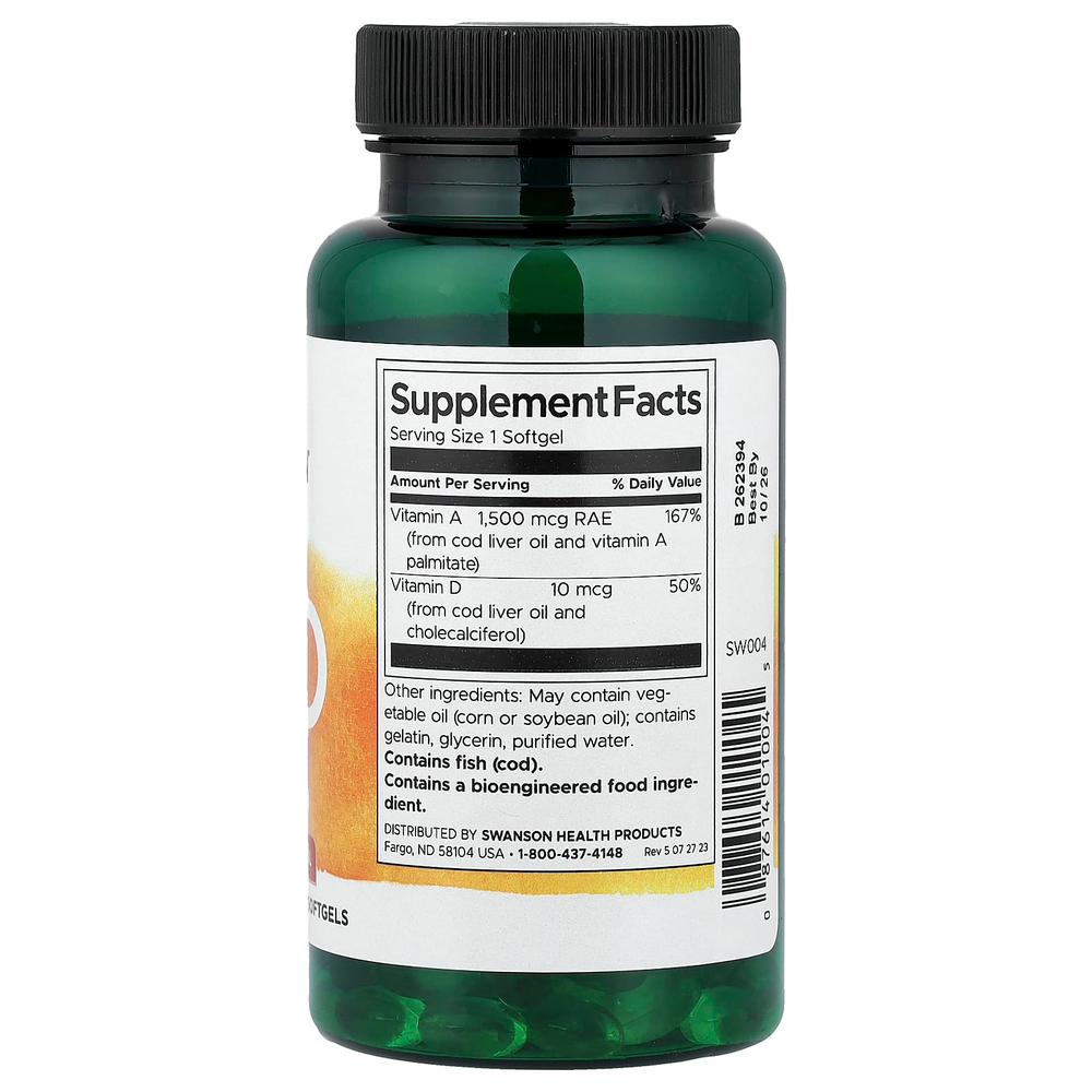 Swanson Vitamins, витамины A и D, 250 мягких таблеток