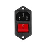 Выключатель клавишный 250В 6 А (4с) вкл-выкл красный с подсветкой и штекером C14 3PIN  REXANT