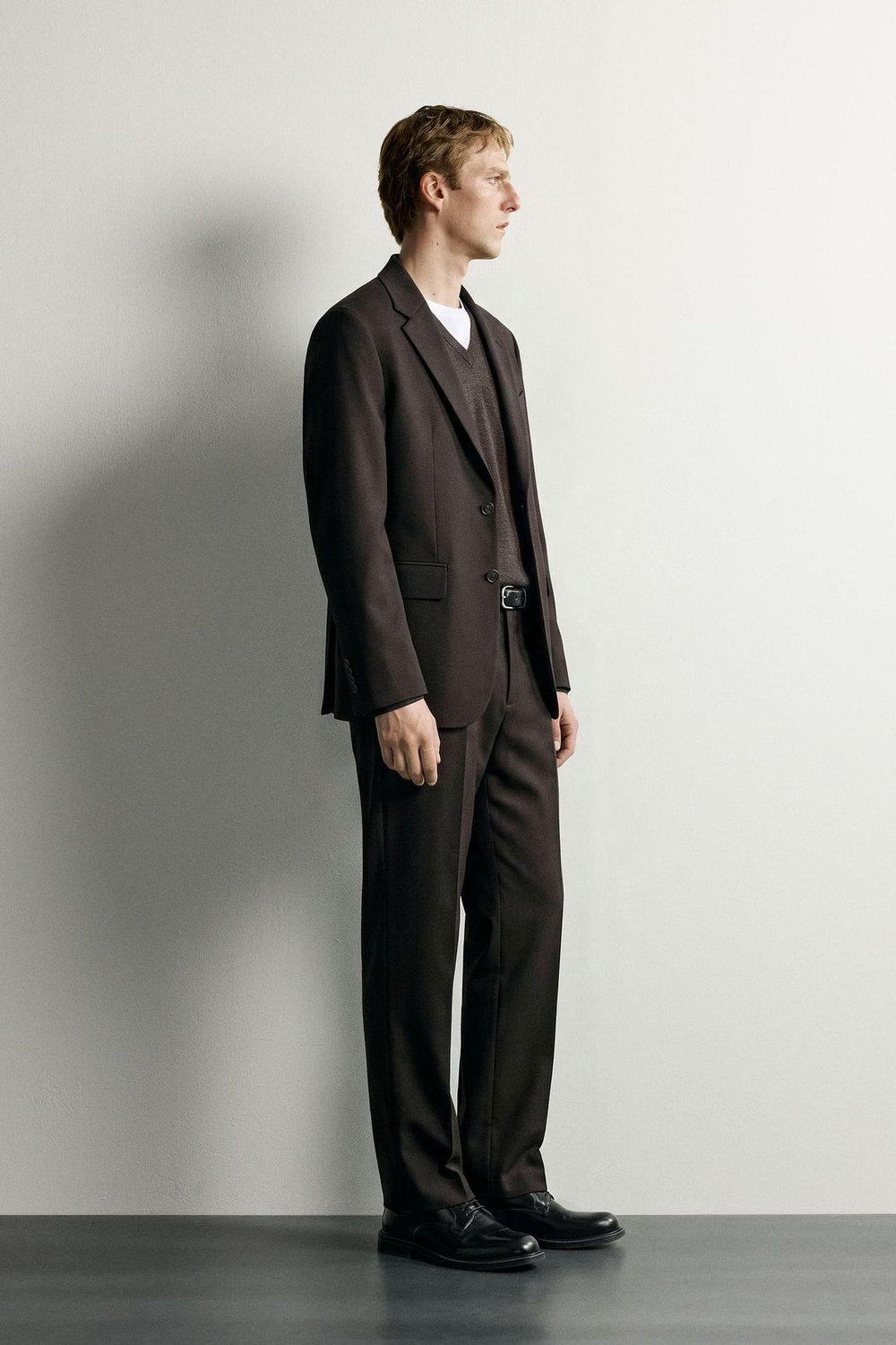 ZARA КОСТЮМНЫЕ БРЮКИ ИЗ СМЕСОВОЙ ШЕРСТИ, КОРИЧНЕВЫЙ