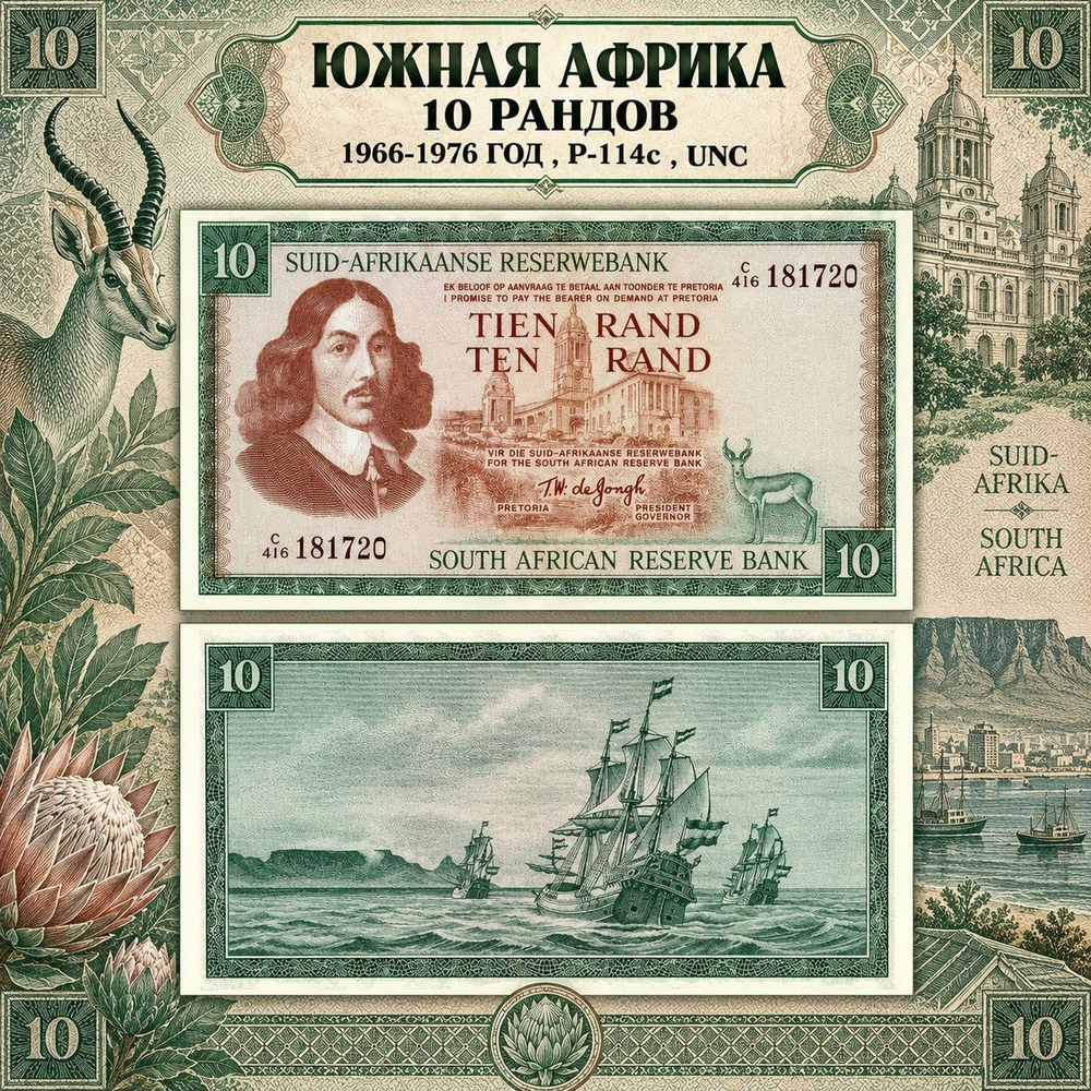 Южная Африка / ЮАР 10 рандов 1966 - 1976 Парусные корабли UNC