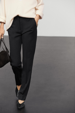 Massimo Dutti Брюки из микровельвета кроя slim straight со средней посадкой, темно-синий